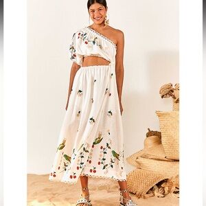 Farm Rio linen midi embroidered dress size M